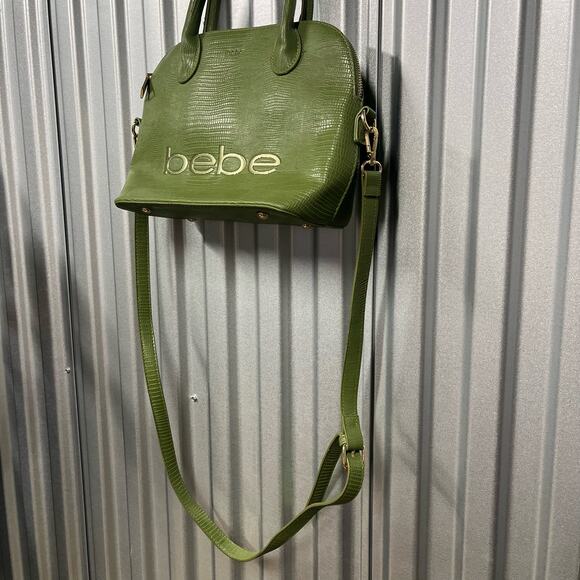 VTG Y2K Neon Green Leather Bebe Bag Purse Unique Shoulder Strap - Picture 2 of 6